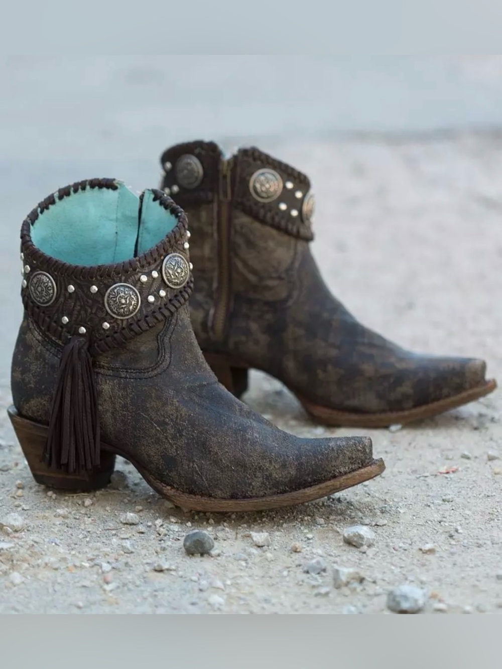 Corral Indie Spirit by Alamo Cowboy Fribge Studded Ankle Leather Boots size 7
